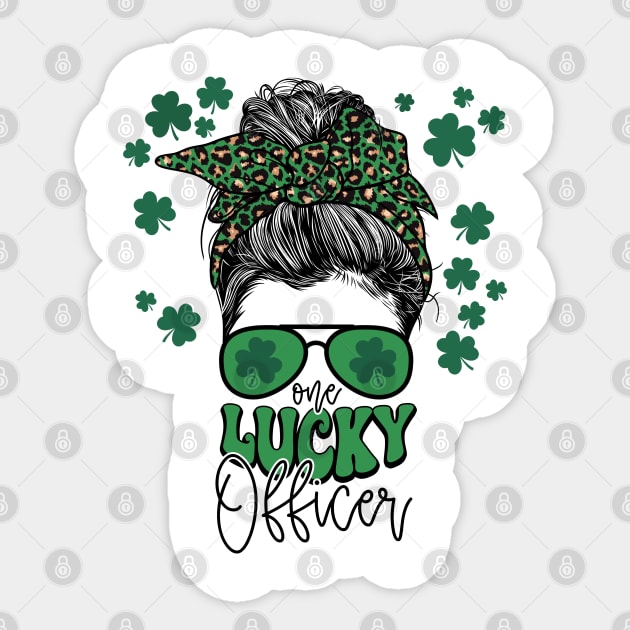 One Lucky OfficerCute St Patricks Day Messy Bun Mom Sticker by Way Down South